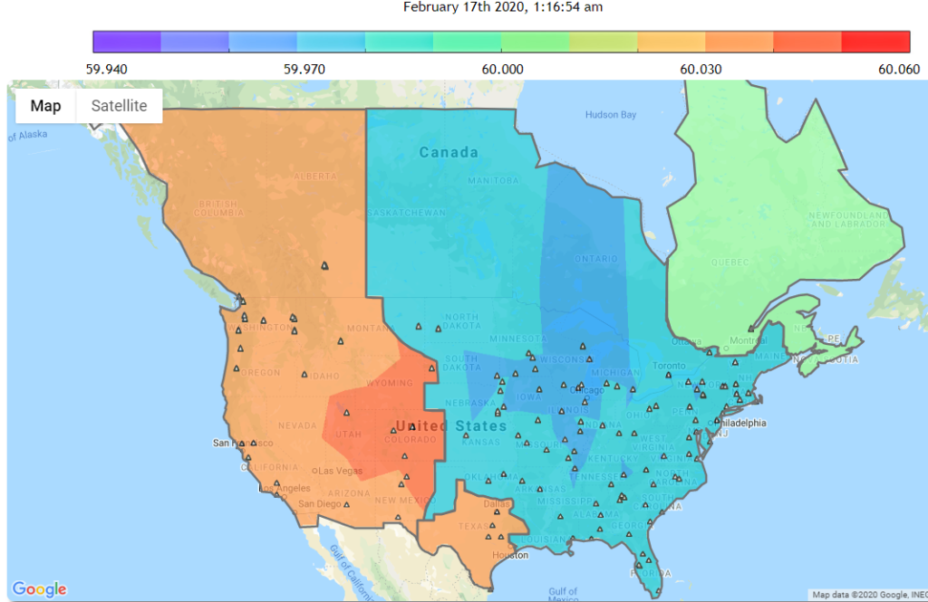 US Frequency Gradient Map. Source: FNET/GridEye