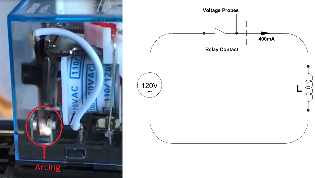 Circuit for contact arcing testing