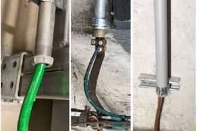 Ground wire in conduit. (a) Metallic conduit- Poor installation (b) Metallic conduit- Correct method (c) PVC conduit-no bonding needed
