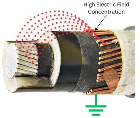 Removal of shield causes disturbance to symmetrical electric field