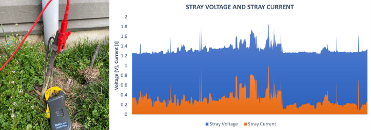 Stray voltage and current measurement for a residential circuit