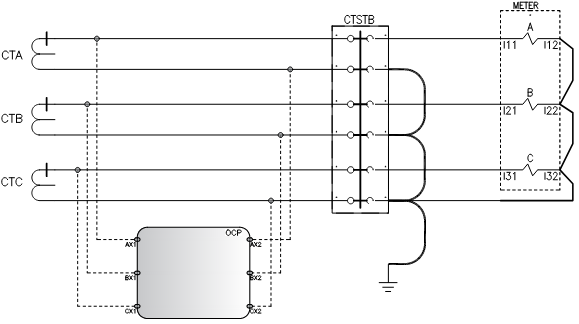 OCP connection diagram for three phase CT