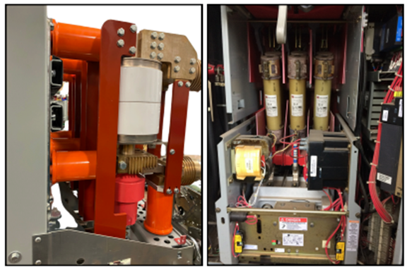 Vacuum circuit breaker (left) and Vacuum Contactor-Fuse assembly for motor control (right)