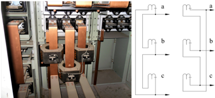 Two possible connection of delta CT wiring