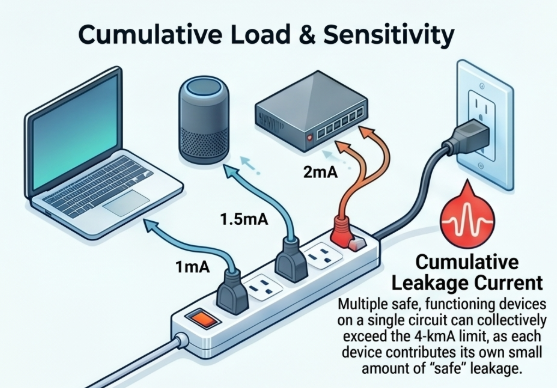 Cumulative leakage current can cause GFCI trip
