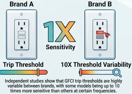 GFCI trip thresholds vary between manufacturers at high frequencies
